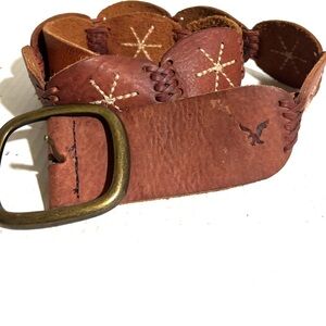 Vintage unisex Brown Leather Belt with Brass Buckle size M